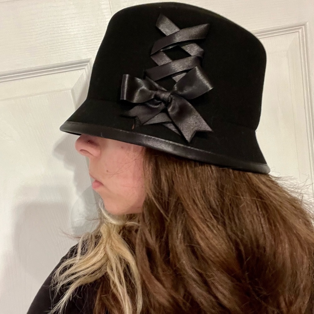 100% Wool Cloche Hat with Corset Lace up Detail - Made in Italy​​​​​​​​